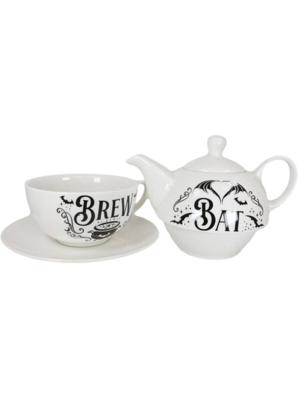 Gothic Alchemy Porcelain Bat Cauldron Teapot & Cup Set - Wicca Fantasy Drinkware